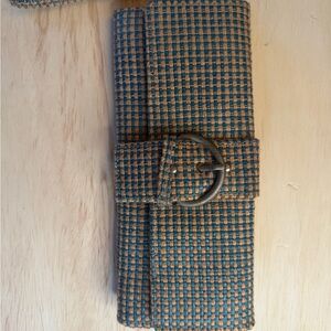 Woven Blue and Tan Clutch Wallet with Buckle